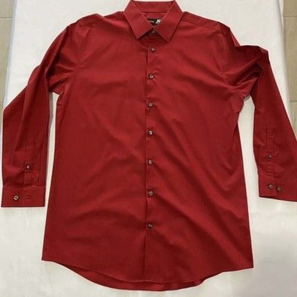 JF J. Ferrar Men’s Red Slim Long Sleeve Shirt L 16-161/2 32-33